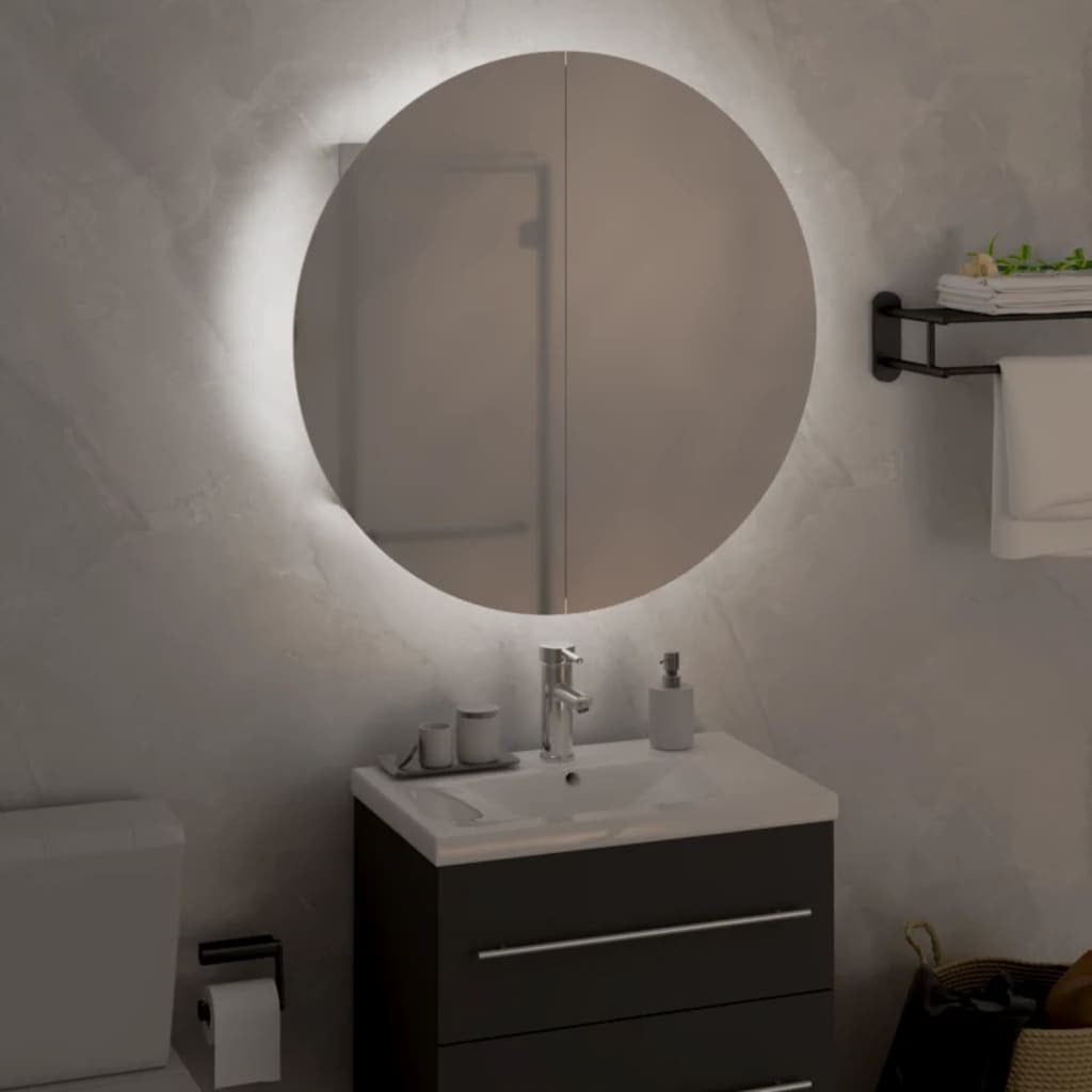 Bathroom Cabinet with Round Mirror&LED White 18.5"x18.5"x6.9