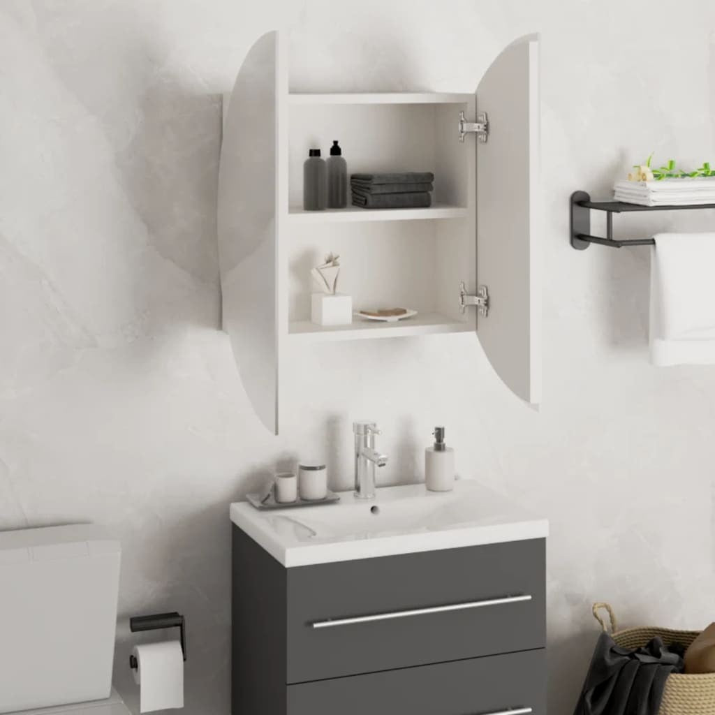 Bathroom Cabinet with Round Mirror&LED White 18.5"x18.5"x6.9