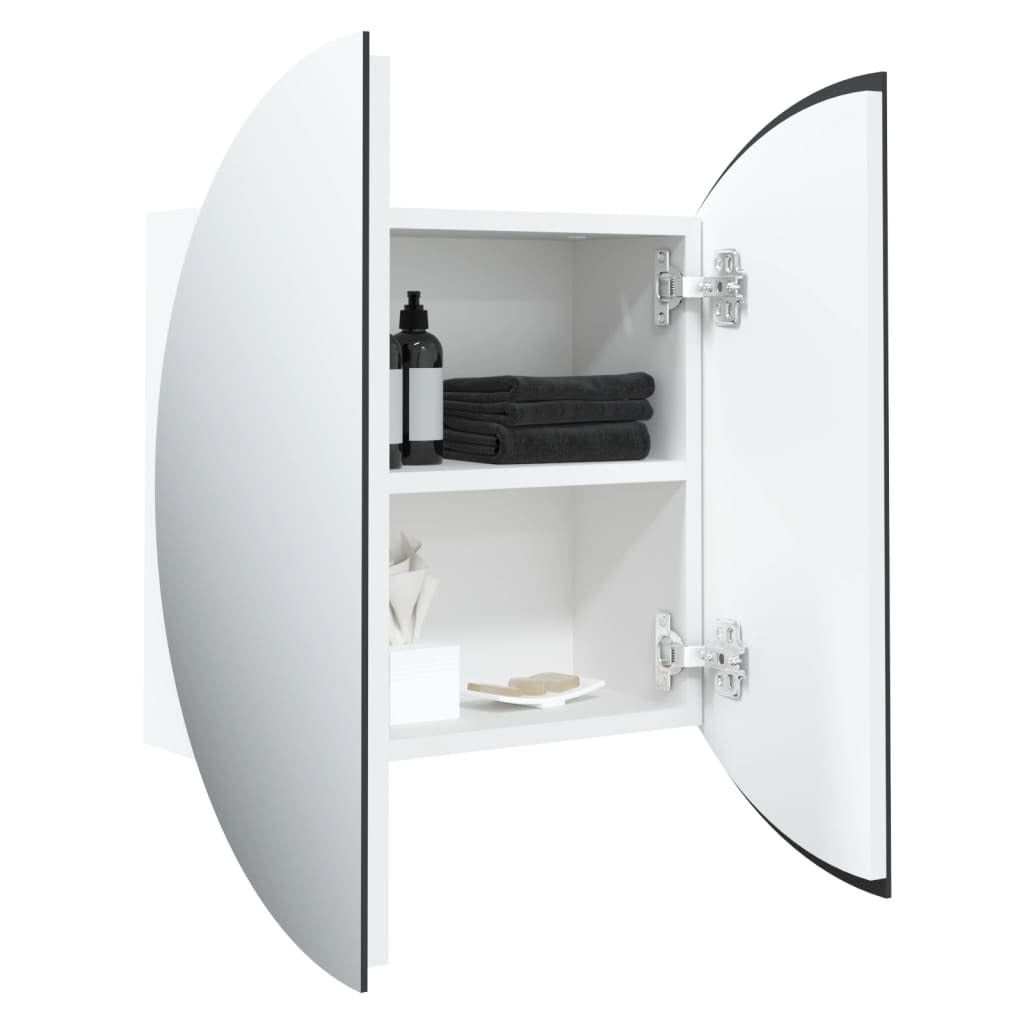 Bathroom Cabinet with Round Mirror&LED White 18.5"x18.5"x6.9