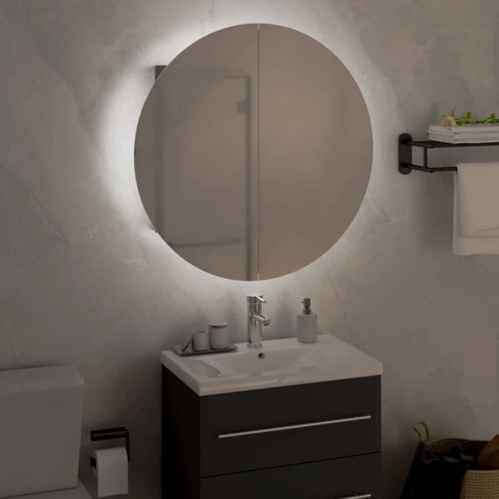Bathroom Cabinet with Round Mirror&LED Gray 18.5"x18.5"x6.9