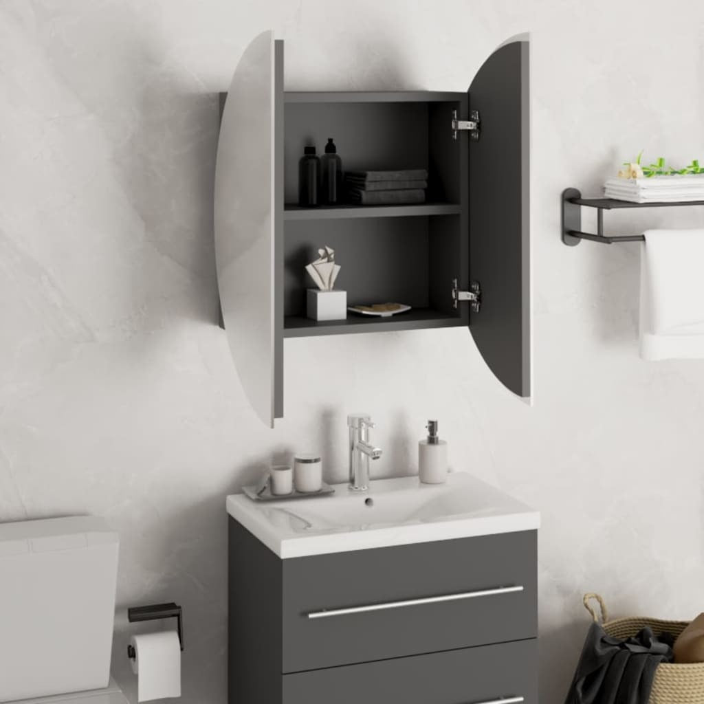Bathroom Cabinet with Round Mirror&LED Gray 18.5"x18.5"x6.9