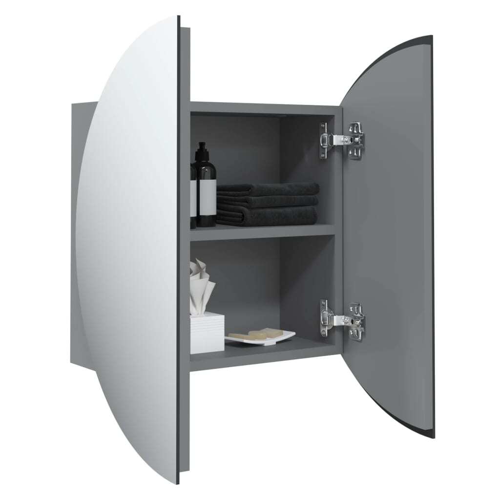 Bathroom Cabinet with Round Mirror&LED Gray 18.5"x18.5"x6.9