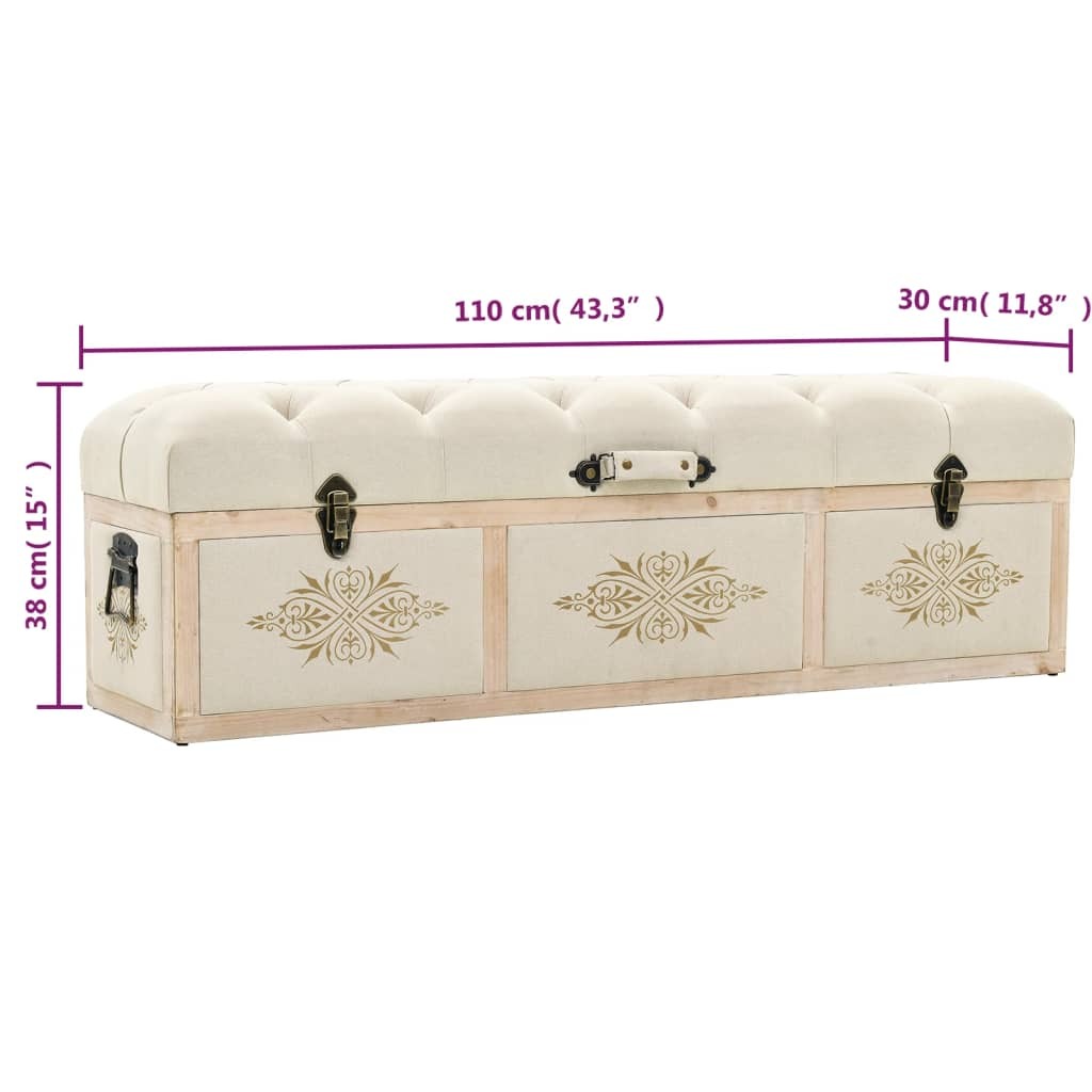 Storage Bench 43.3" Cream Solid Wood Fir