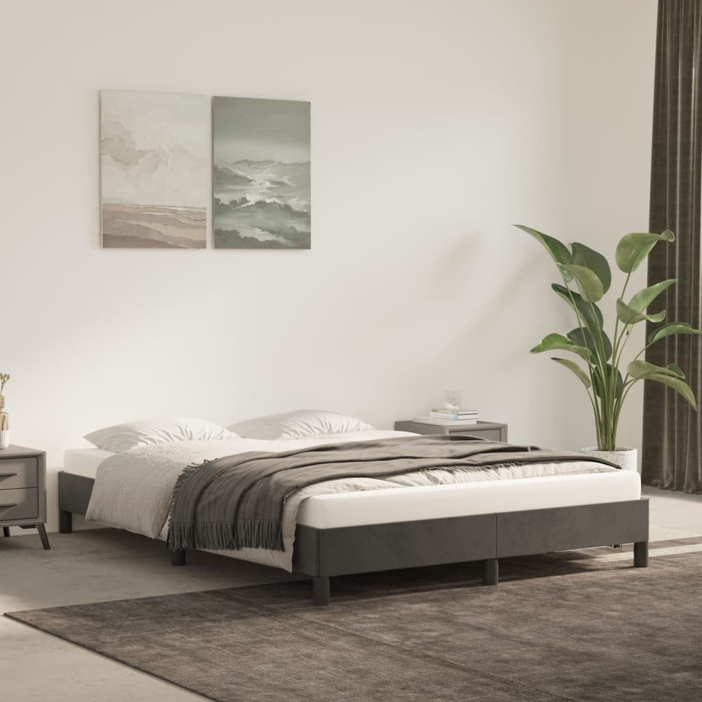 Bed Frame without Mattress Dark Gray 59.8"x79.9" Queen Velvet