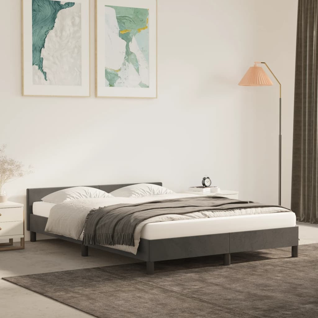 Bed Frame without Mattress Dark Gray Full Velvet