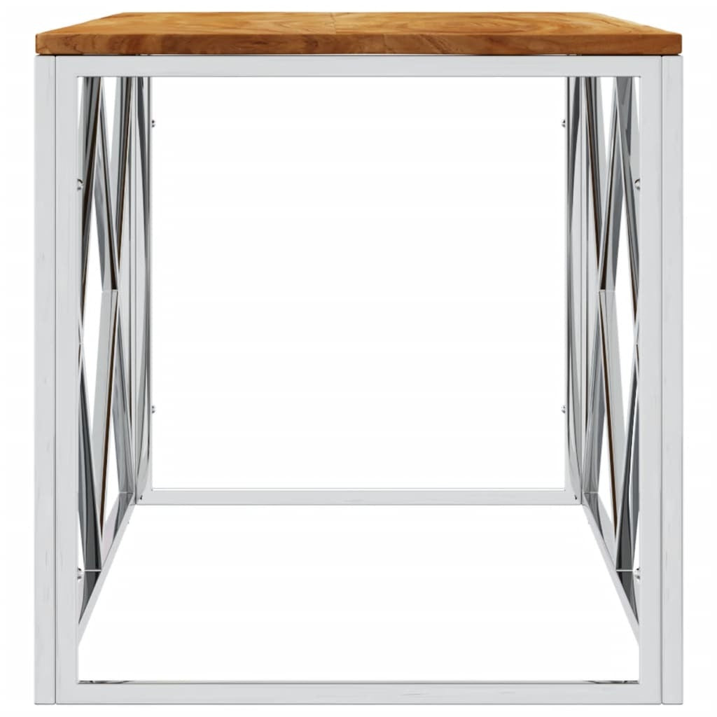 Coffee Table Stainless Steel and Solid Wood Acacia