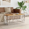 Coffee Table Silver Stainless Steel and Solid Wood Acacia