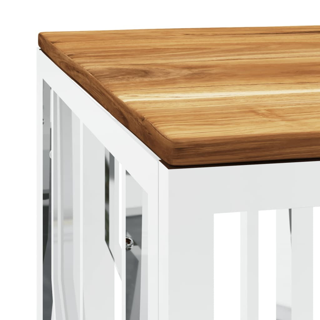 Coffee Table Silver Stainless Steel and Solid Wood Acacia
