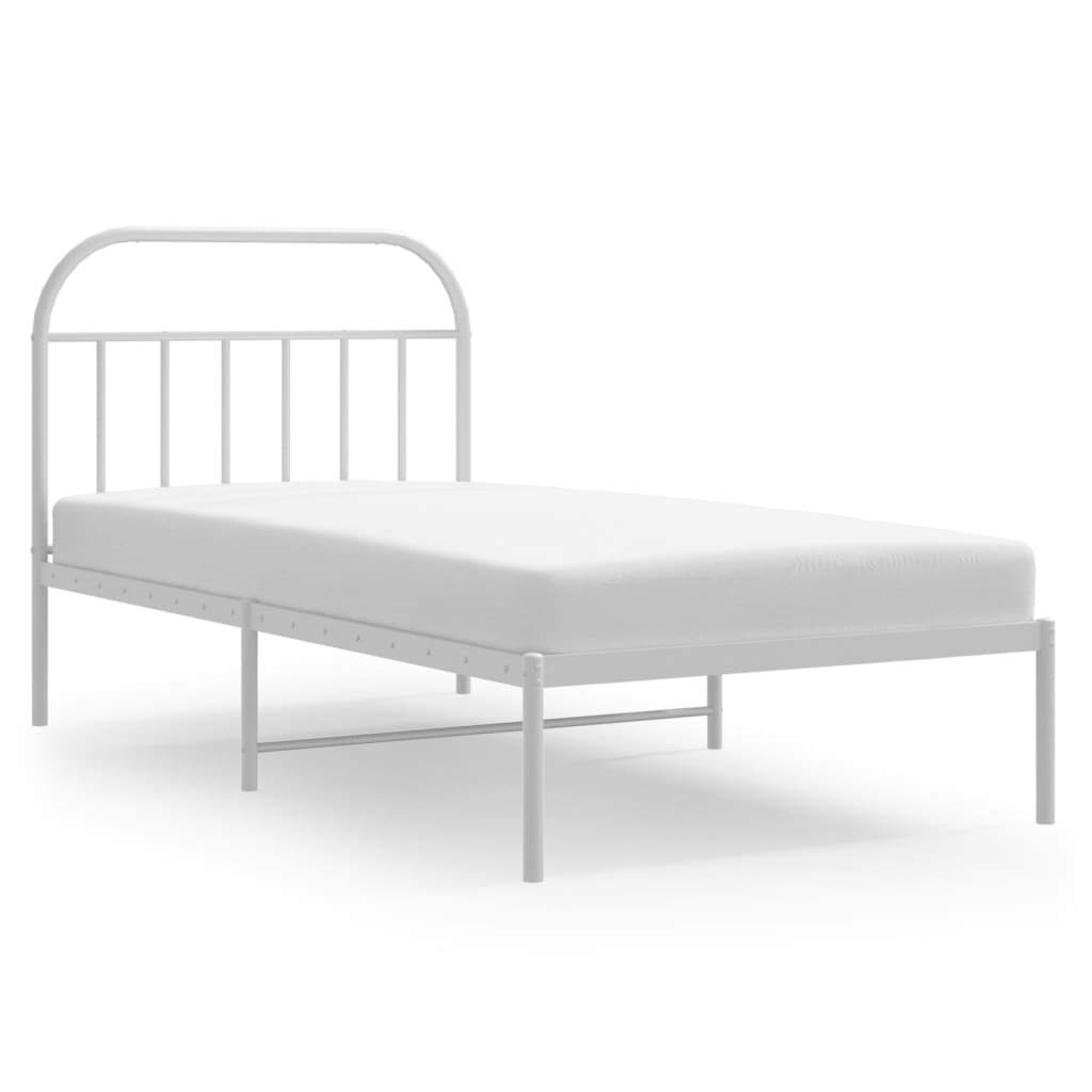 Metal Bed Frame without Mattress with Headboard White 39.4"x78.7