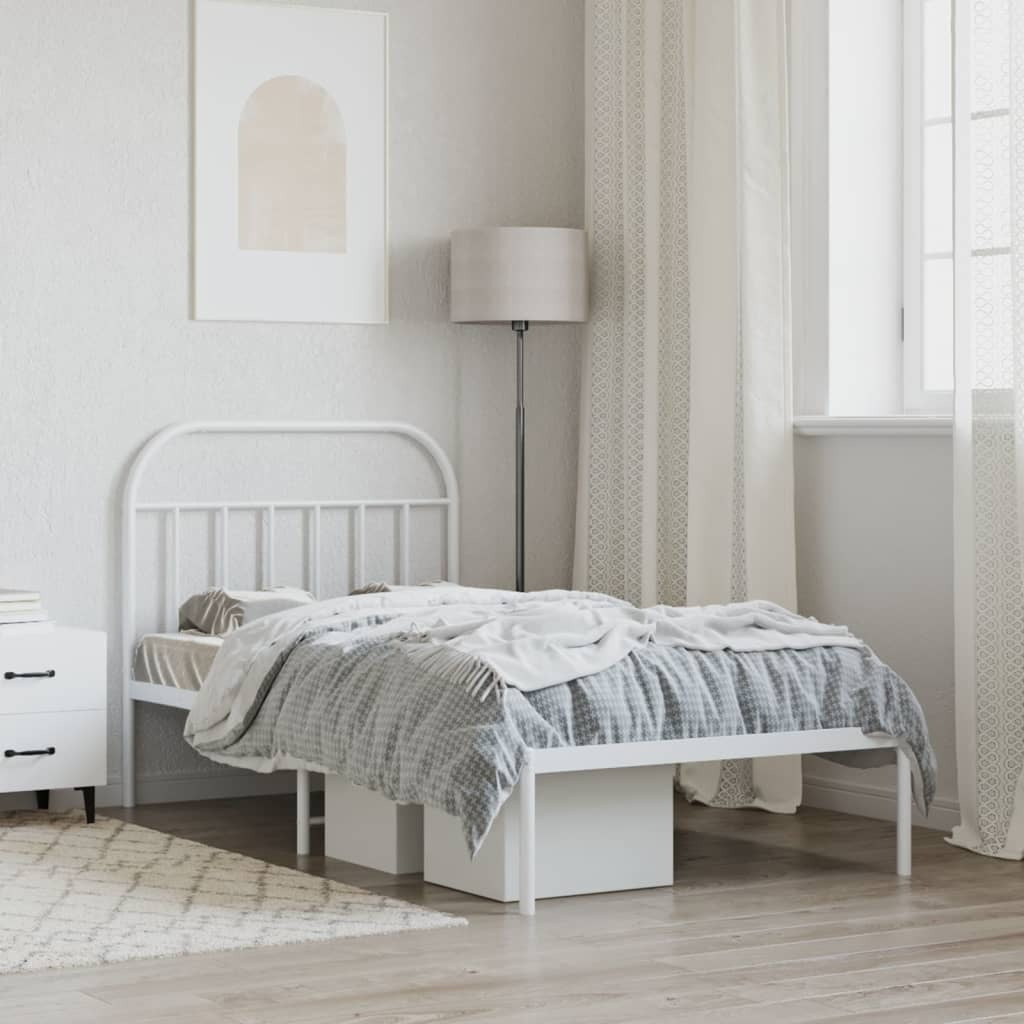 Metal Bed Frame without Mattress with Headboard White 39.4"x78.7