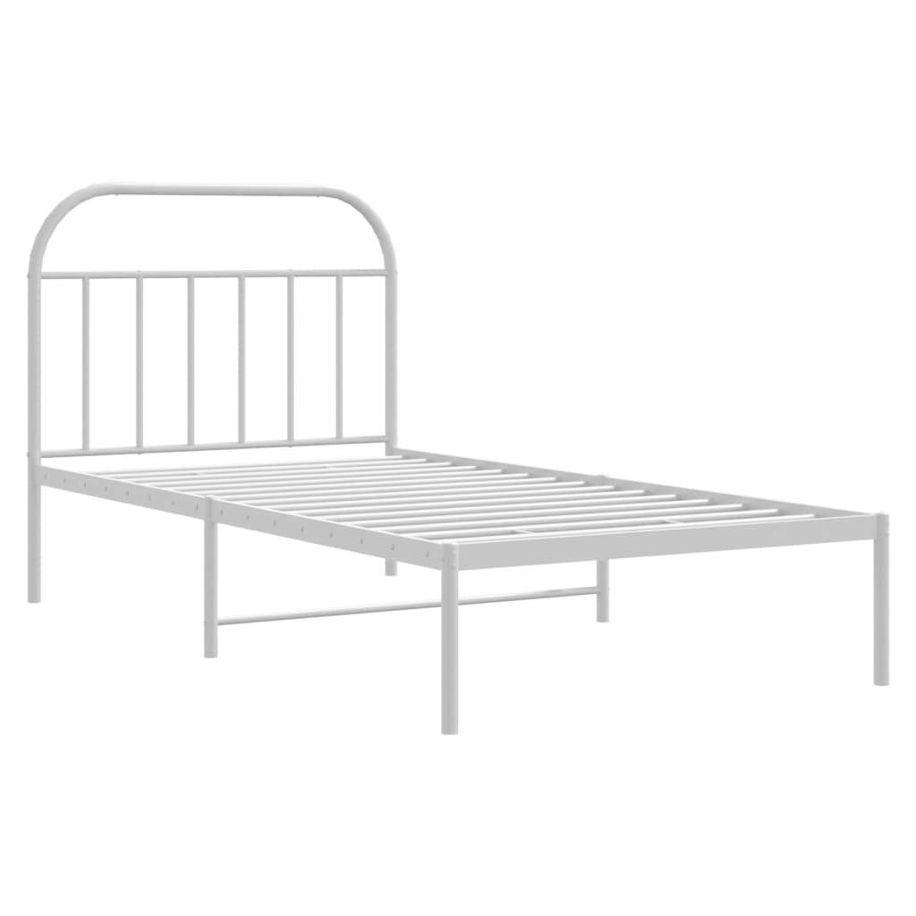 Metal Bed Frame without Mattress with Headboard White 39.4"x78.7