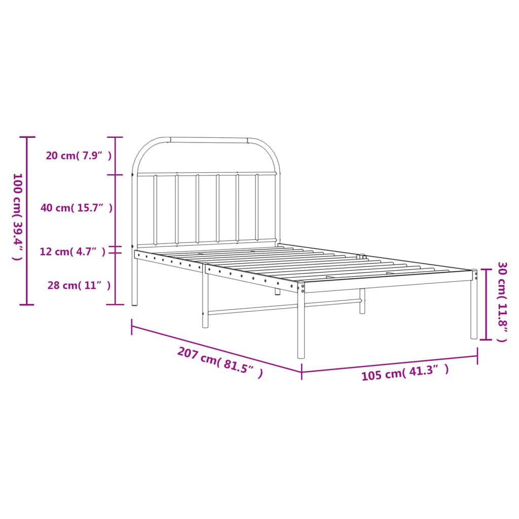 Metal Bed Frame without Mattress with Headboard White 39.4"x78.7