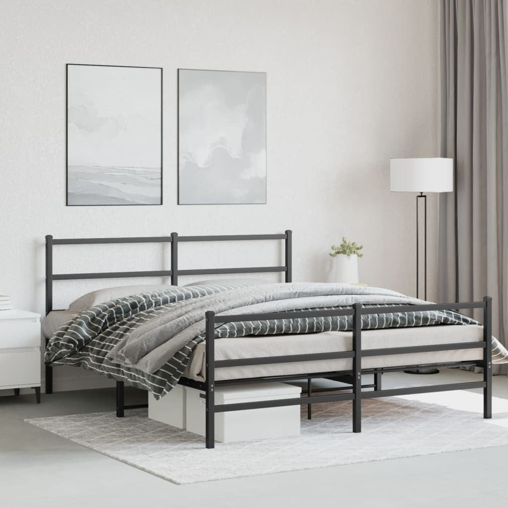 Metal Bed Frame without Mattress with Footboard?Black 59.1"x78.7