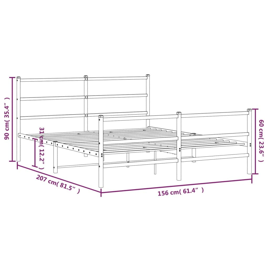 Metal Bed Frame without Mattress with Footboard?Black 59.1"x78.7
