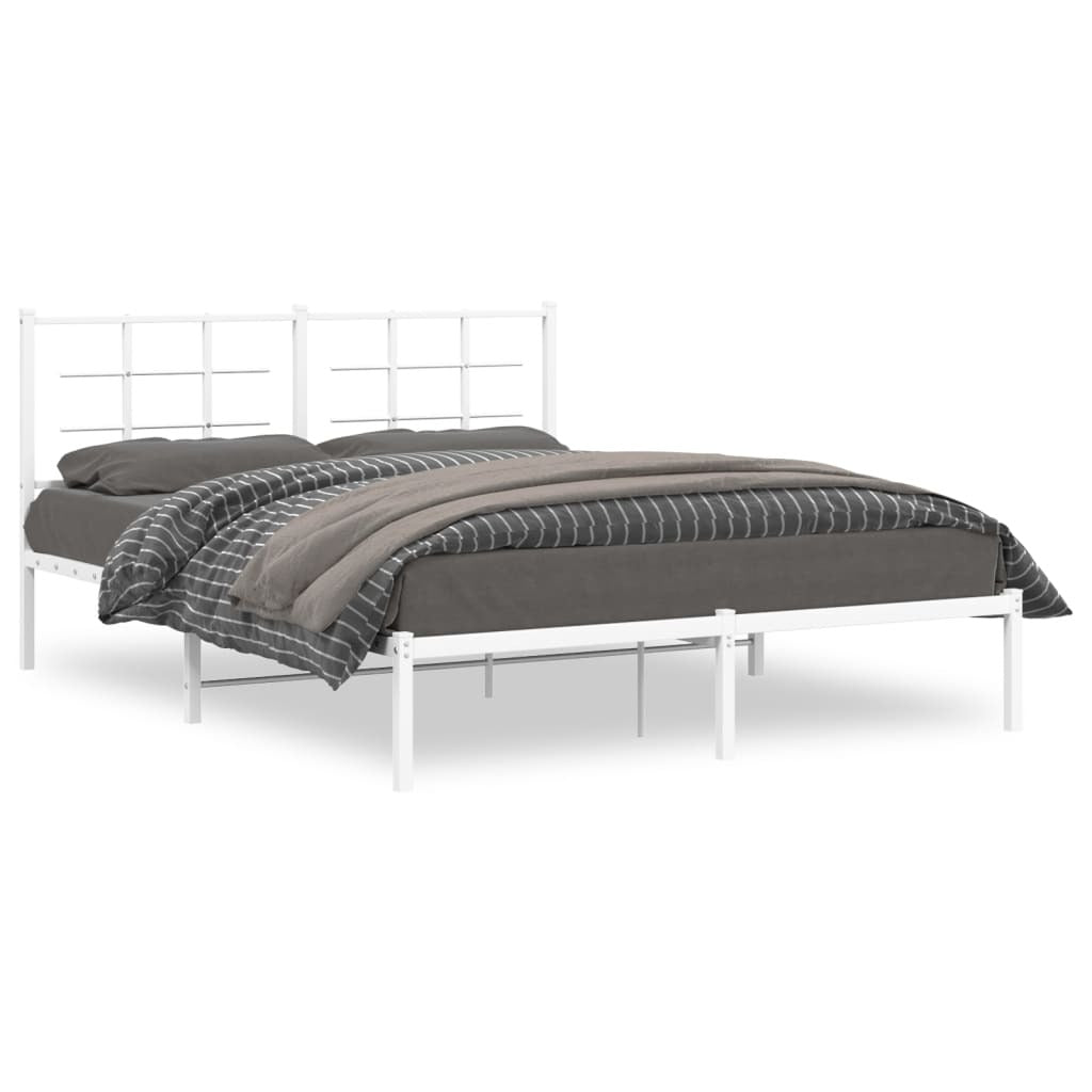 Metal Bed Frame without Mattress with Headboard White 59.1"x78.7
