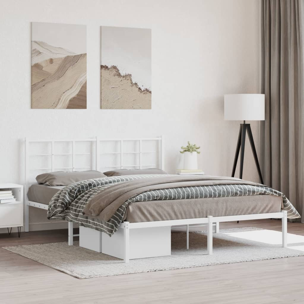 Metal Bed Frame without Mattress with Headboard White 59.1"x78.7