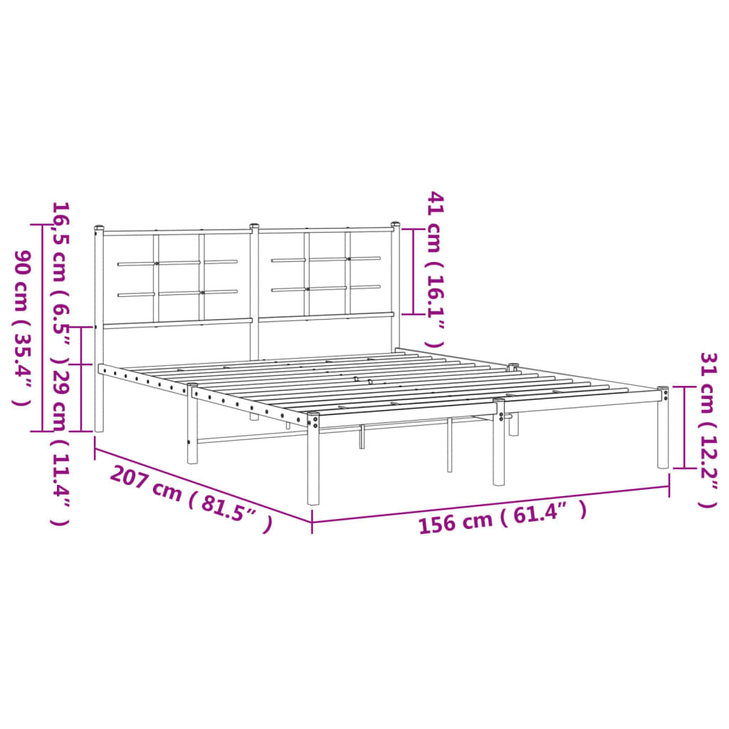 Metal Bed Frame without Mattress with Headboard White 59.1"x78.7