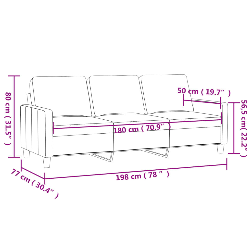 3-Seater Sofa Black 70.9" Fabric
