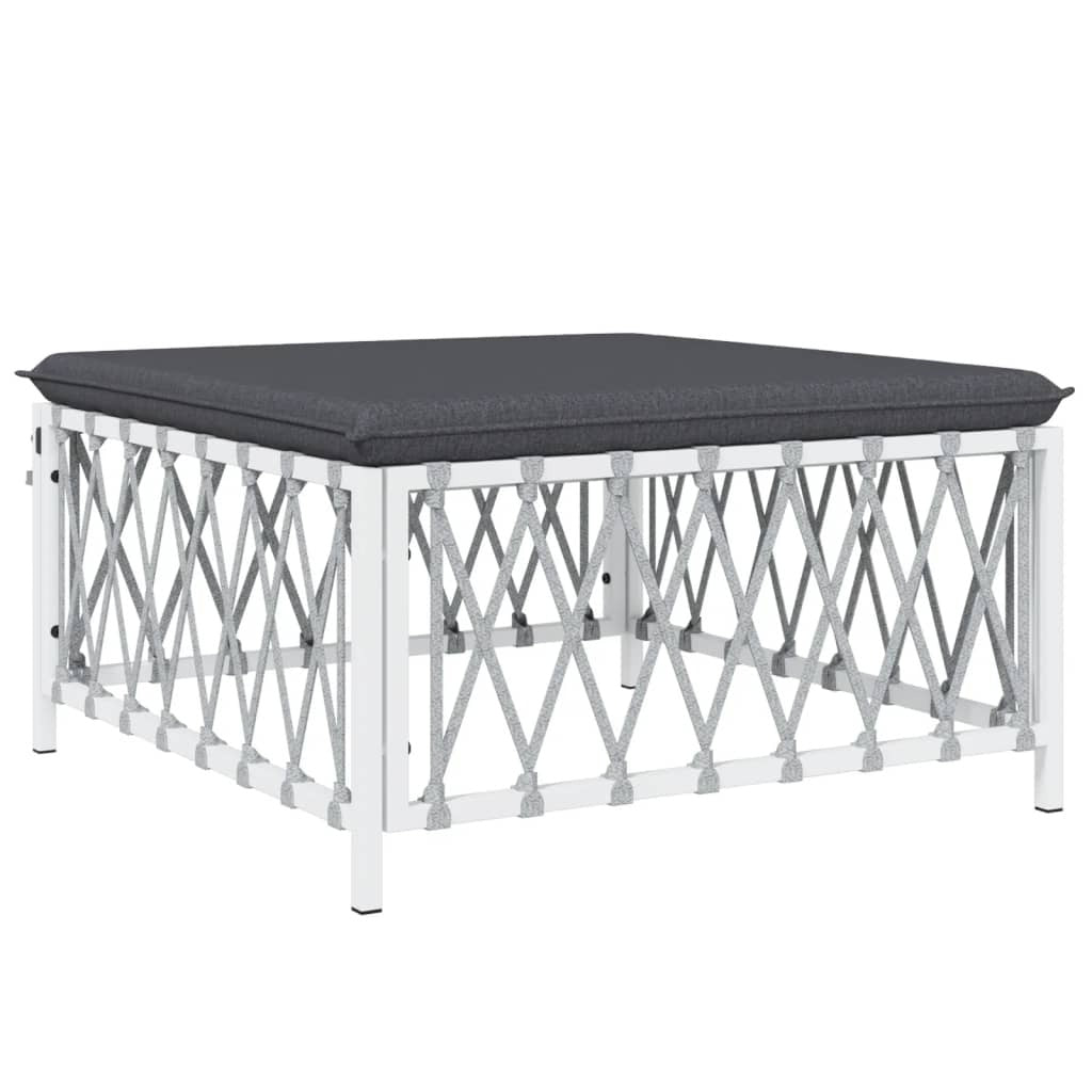 Patio Footstool with Cushion White Woven Fabric