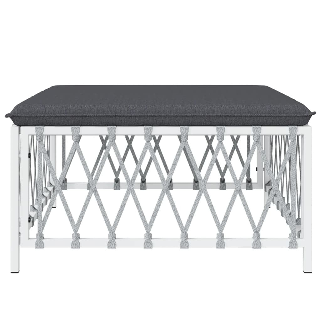 Patio Footstool with Cushion White Woven Fabric