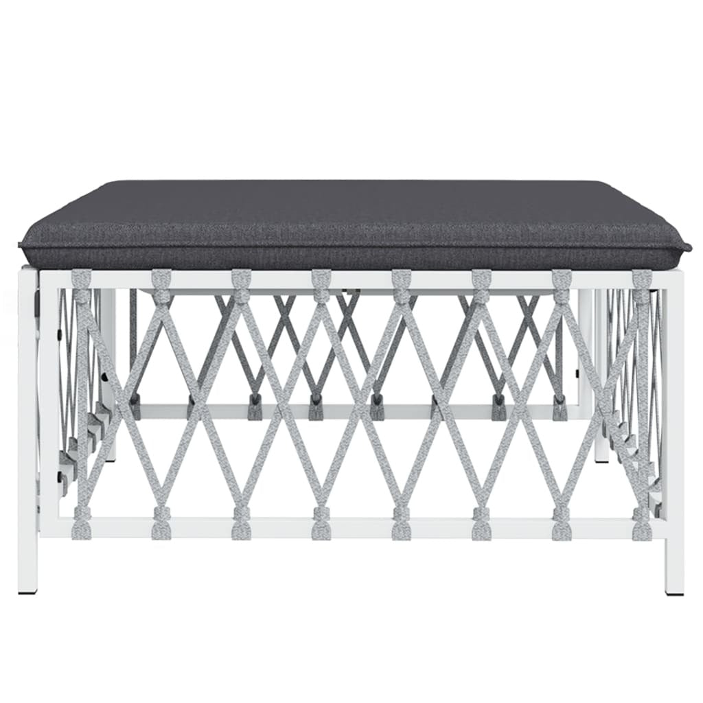 Patio Footstool with Cushion White Woven Fabric
