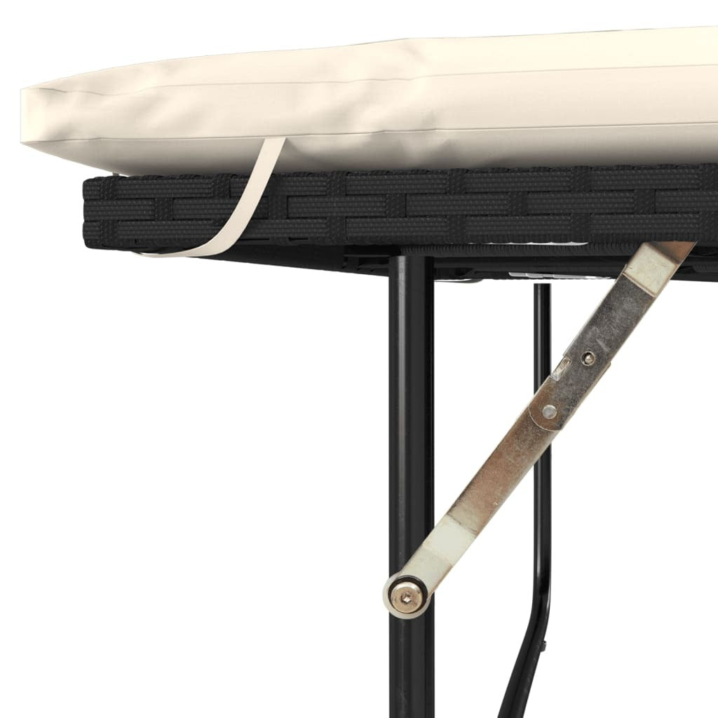 Patio Sofa with Cushions 2-Seater Black Poly Rattan&Acacia Wood