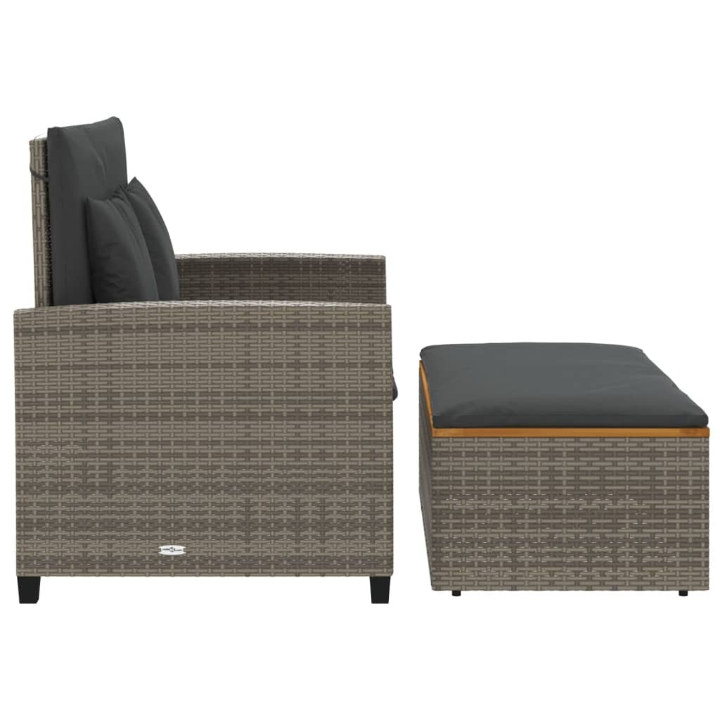 Patio Sofa with Cushions 2-Seater Gray Poly Rattan&Acacia Wood