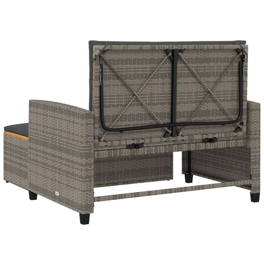 Patio Sofa with Cushions 2-Seater Gray Poly Rattan&Acacia Wood