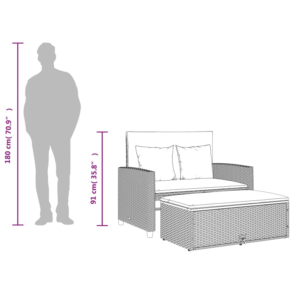 Patio Sofa with Cushions 2-Seater Gray Poly Rattan&Acacia Wood