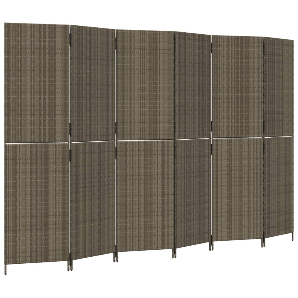 Room Divider 6 Panels Gray Poly Rattan