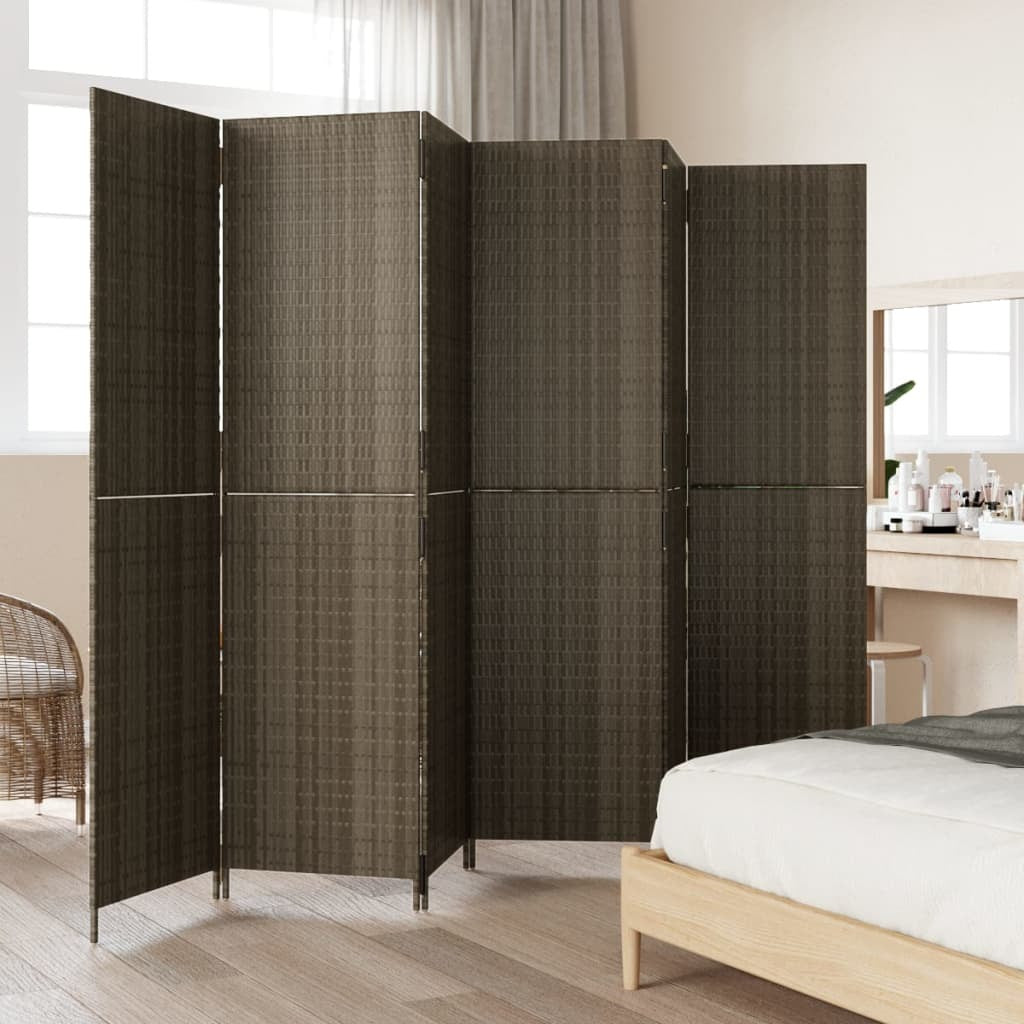 Room Divider 6 Panels Gray Poly Rattan
