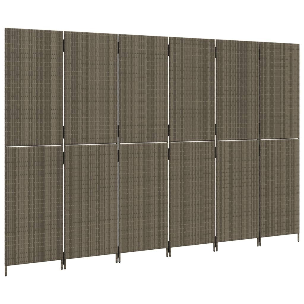 Room Divider 6 Panels Gray Poly Rattan