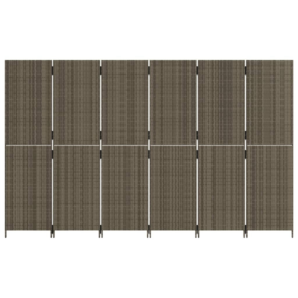 Room Divider 6 Panels Gray Poly Rattan