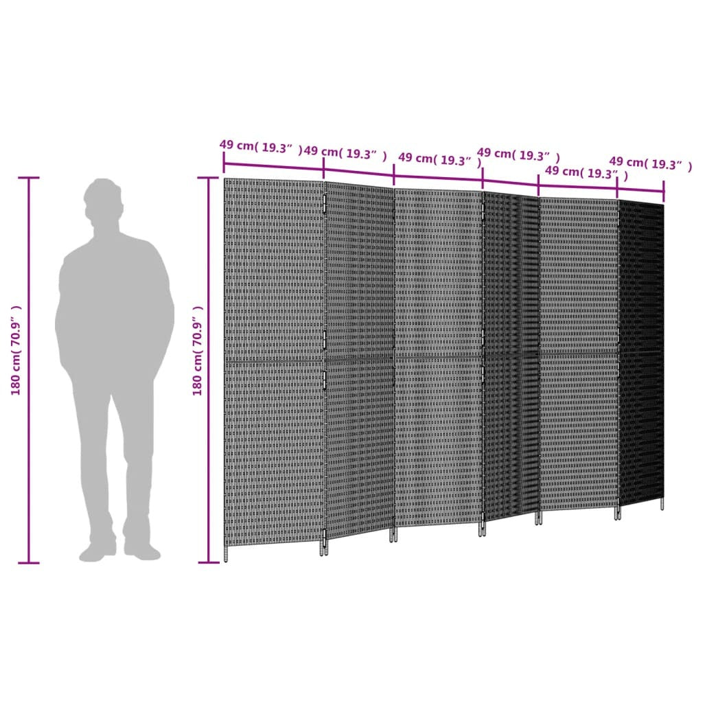 Room Divider 6 Panels Gray Poly Rattan