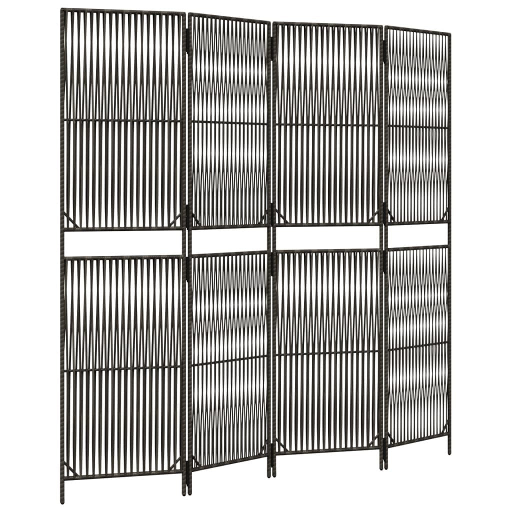 Room Divider 4 Panels Gray Poly Rattan