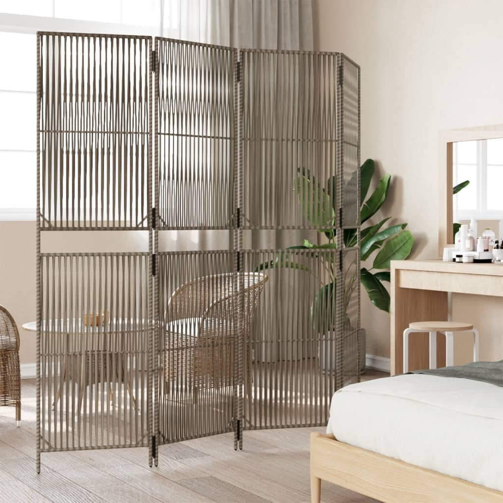Room Divider 4 Panels Gray Poly Rattan
