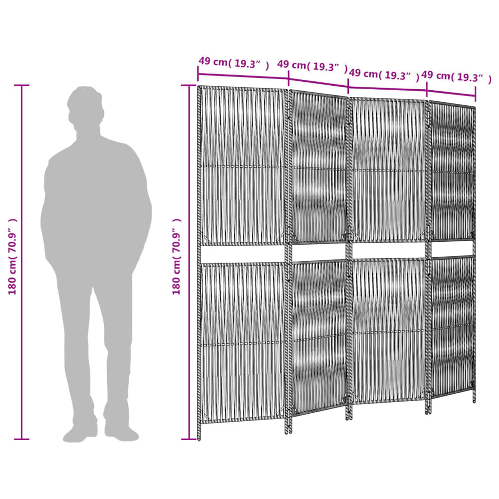 Room Divider 4 Panels Gray Poly Rattan