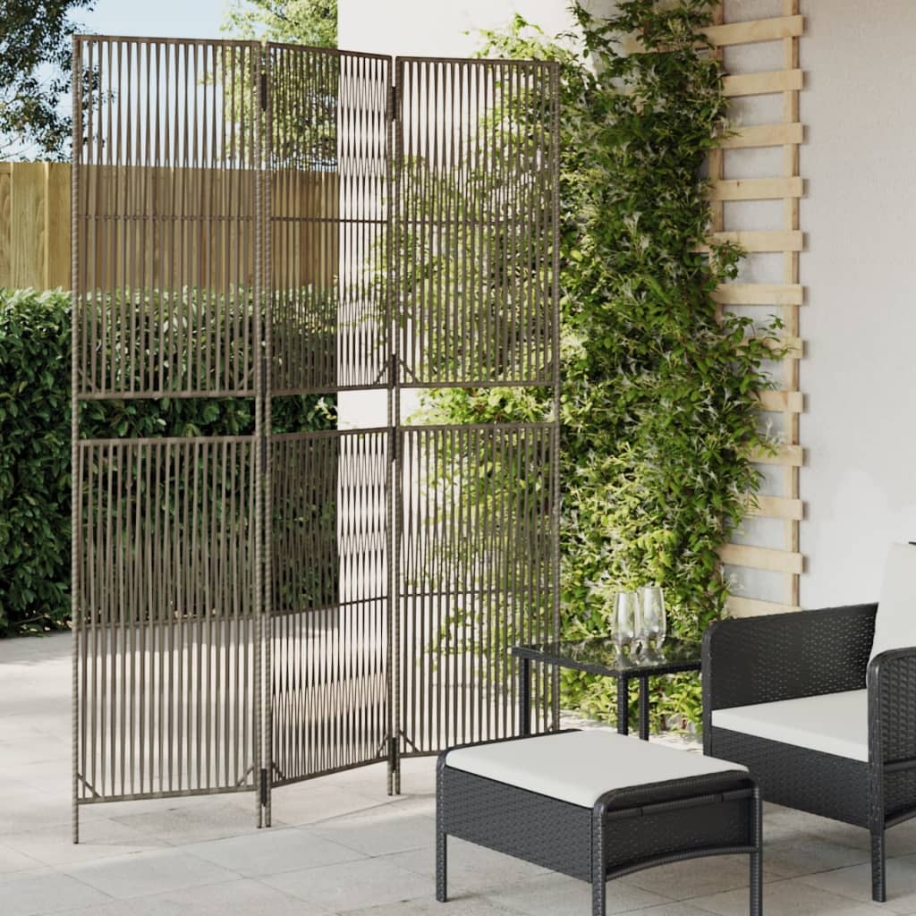 Room Divider 3 Panels Gray Poly Rattan