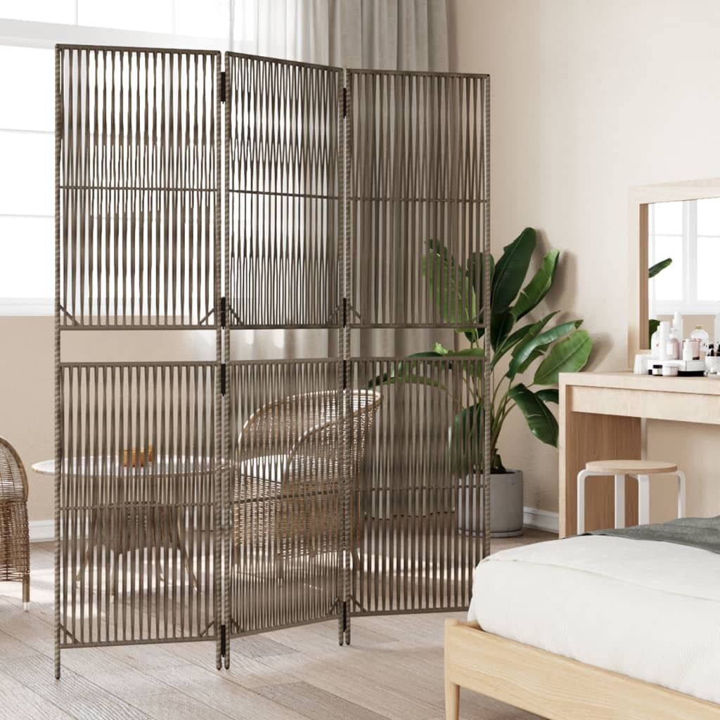 Room Divider 3 Panels Gray Poly Rattan