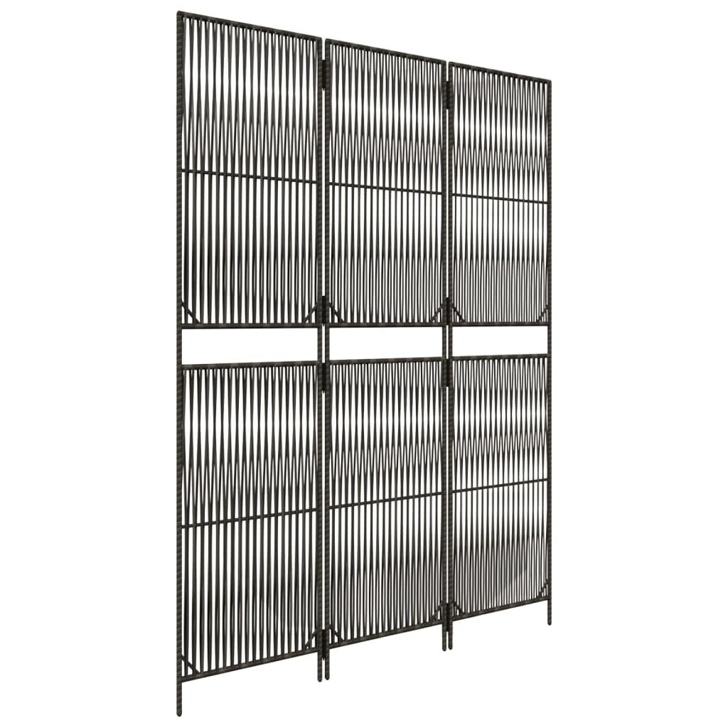 Room Divider 3 Panels Gray Poly Rattan