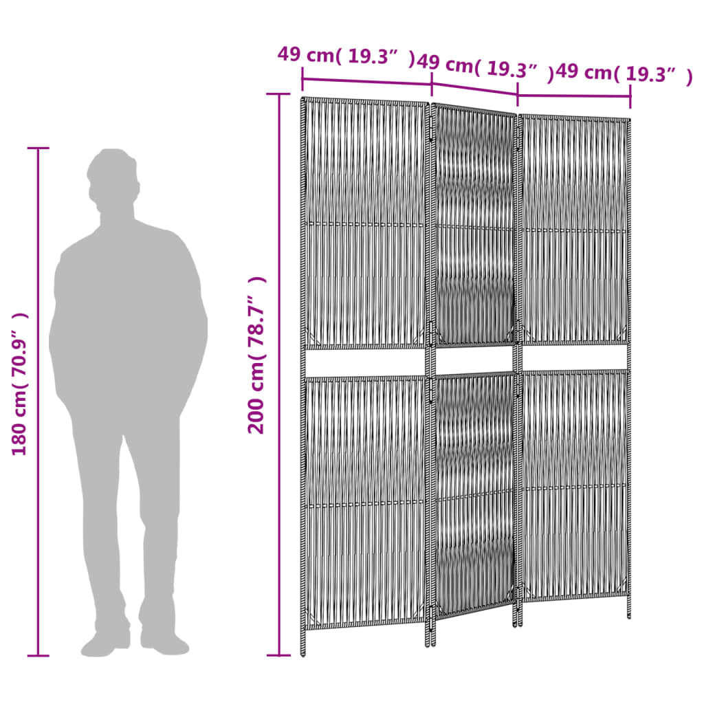 Room Divider 3 Panels Gray Poly Rattan