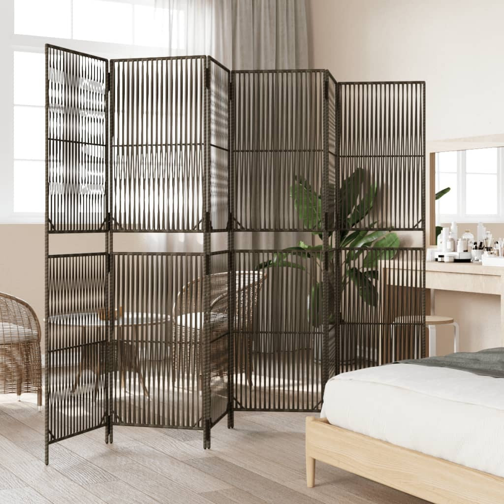 Room Divider 6 Panels Gray Poly Rattan