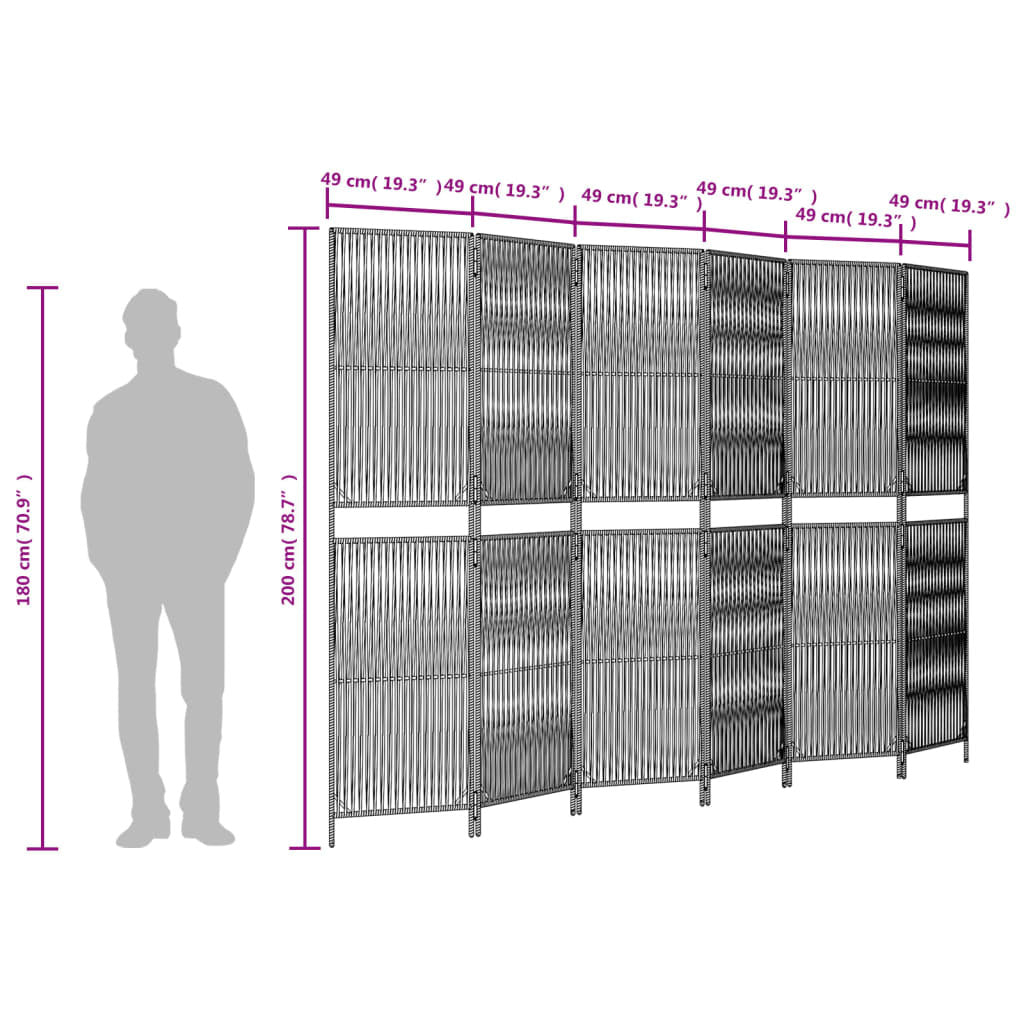 Room Divider 6 Panels Gray Poly Rattan