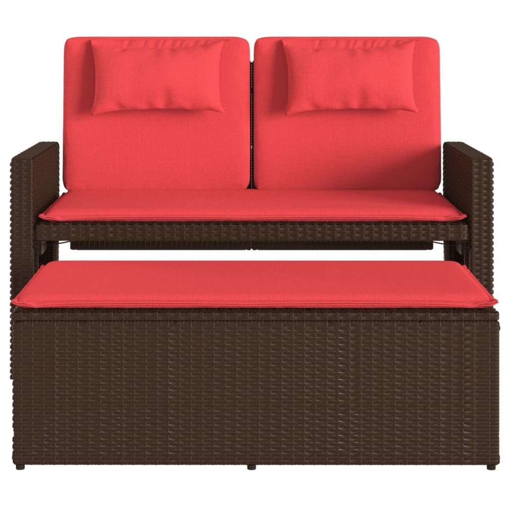 Reclining Patio Bench with Cushions Brown Poly Rattan