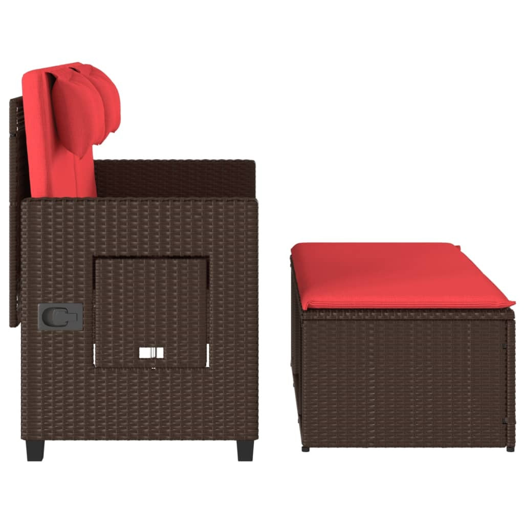 Reclining Patio Bench with Cushions Brown Poly Rattan