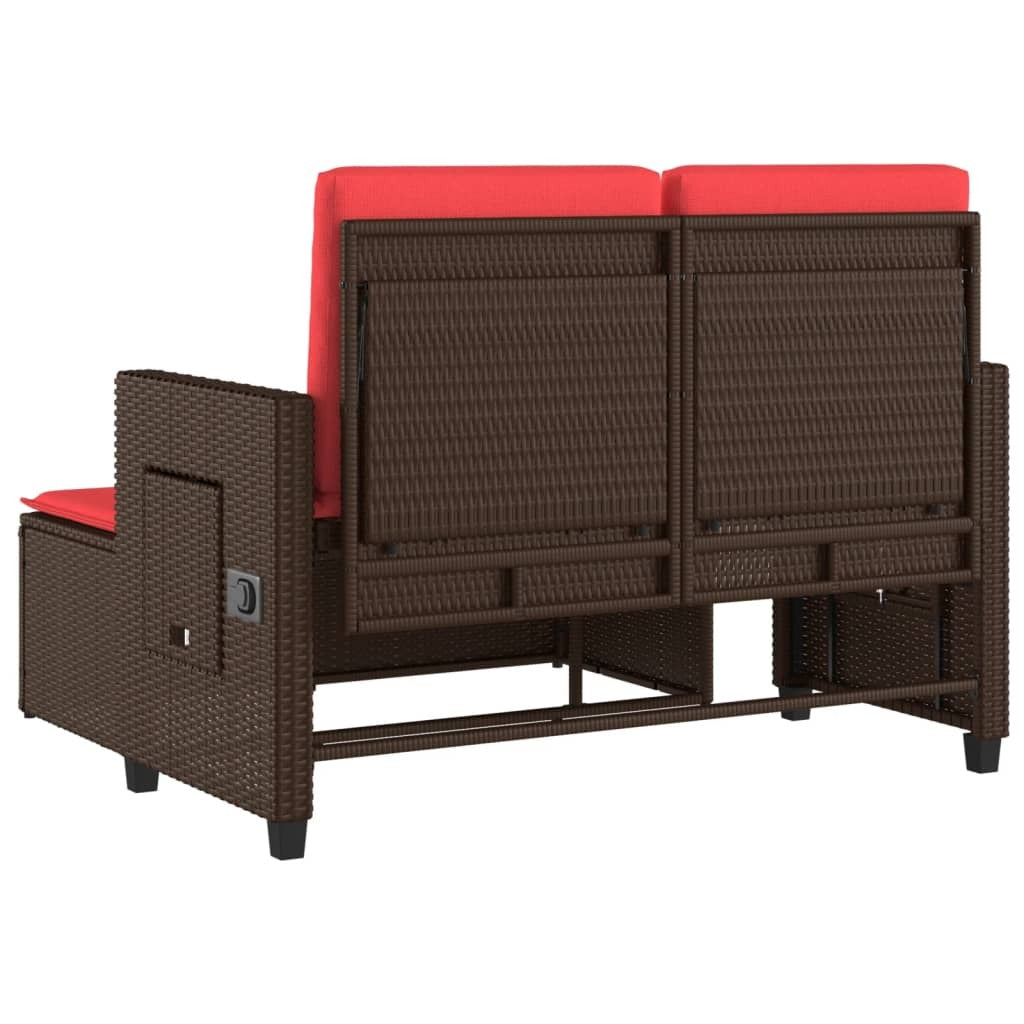 Reclining Patio Bench with Cushions Brown Poly Rattan