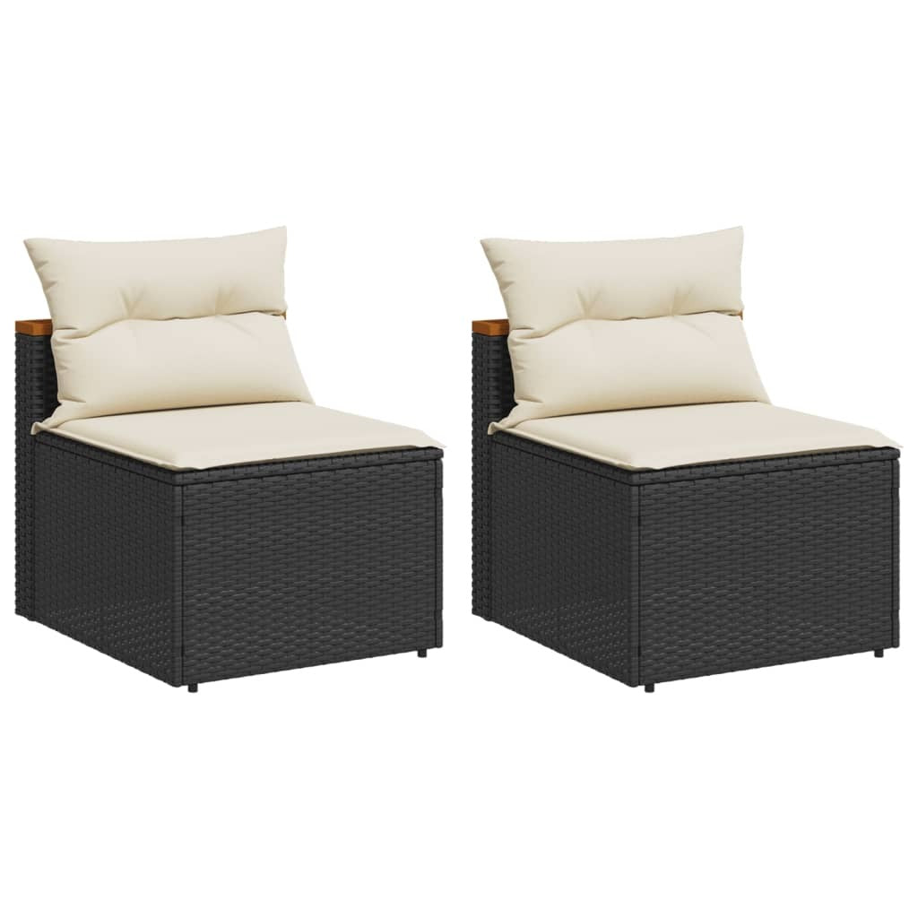 Patio Sofas Armless with Cushions 2 pcs Black Poly Rattan