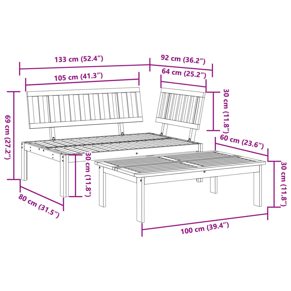 Patio Pallet Sofa Set 2 pcs Solid Wood Acacia