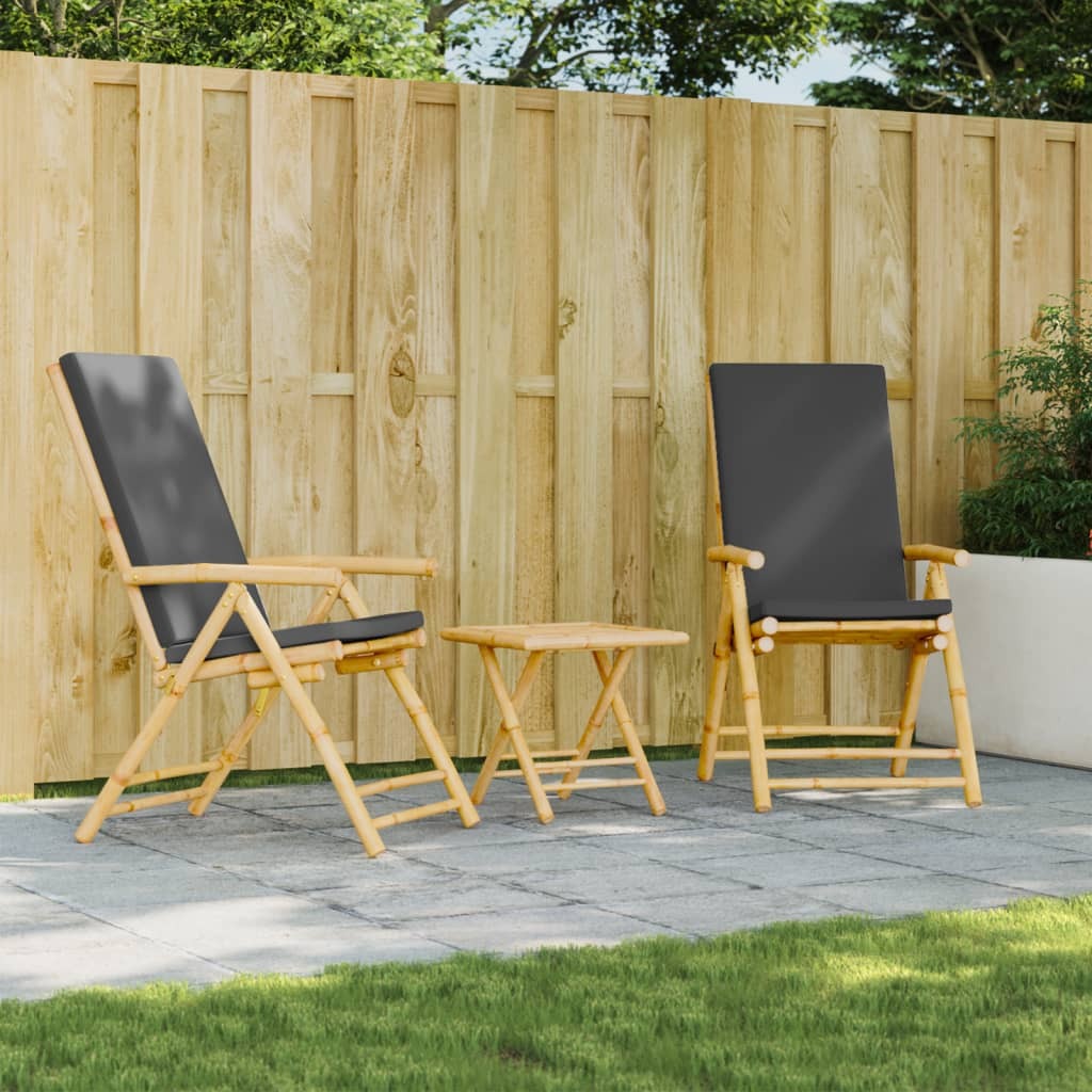 Folding Patio Reclining Chairs 2 pcs with Cushions Bamboo