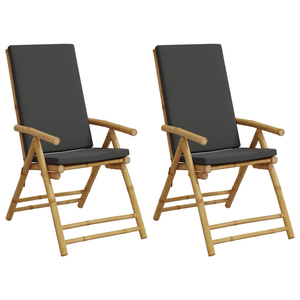 Folding Patio Reclining Chairs 2 pcs with Cushions Bamboo